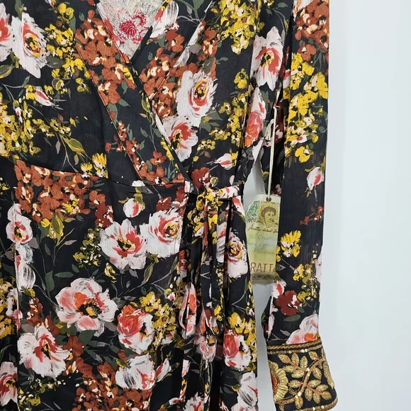 Aratta Silent Journey Savannah Floral wrap Hi Low Dress Womens Size Small New!